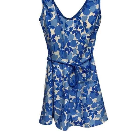 Women's One Piece Seawaves Blue White Floral Swim Dress Swimsuit Bathing Suit 10 - Picture 4 of 10